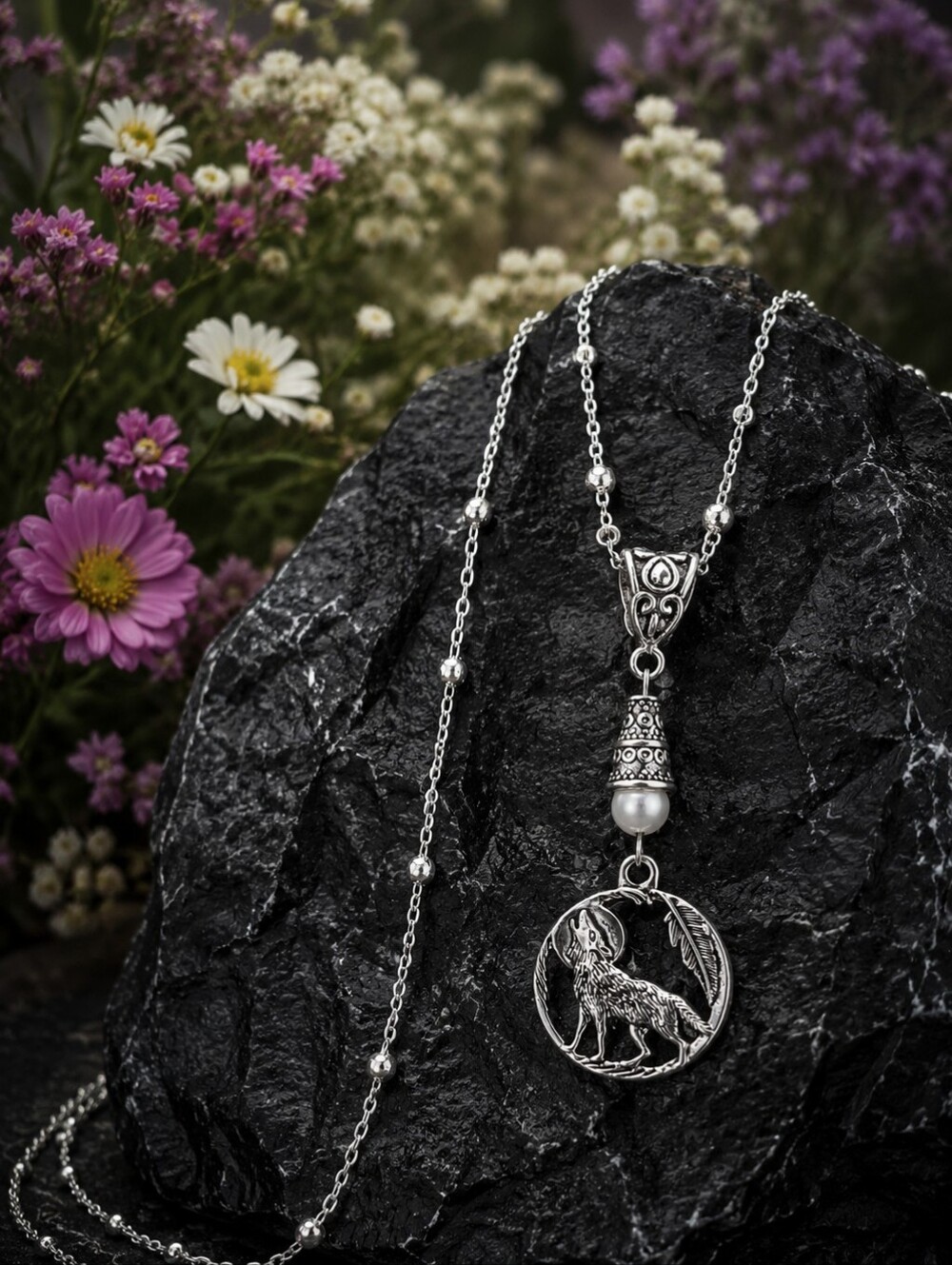 Handcrafted Wolf Necklace on a Sterling Silver Chain